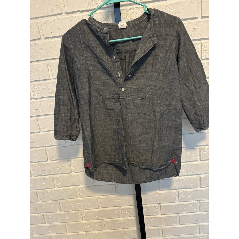 Crewcuts J.Crew Girls Size 14 Gray Chambray Popover Top 100% Cotton 3/4 Sleeve